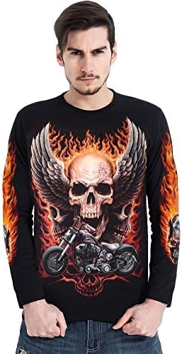 Rock Empire Harley Skull Design 3D Luminous Punk Men's Long Sleeve Tee Shirt