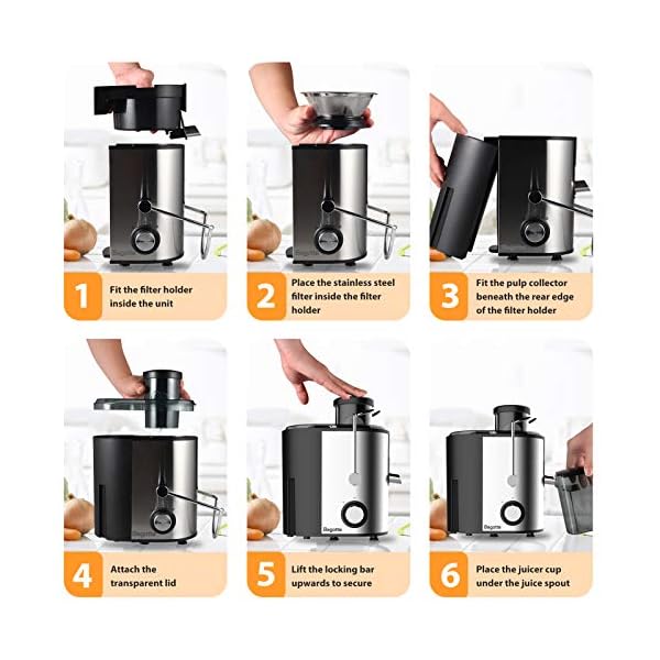 Juicer, Bagotte Juicers Whole Fruit and Vegetable Easy Clean, 600w, Stainless Steel Juicer Machine with Wide Mouth, Dual…