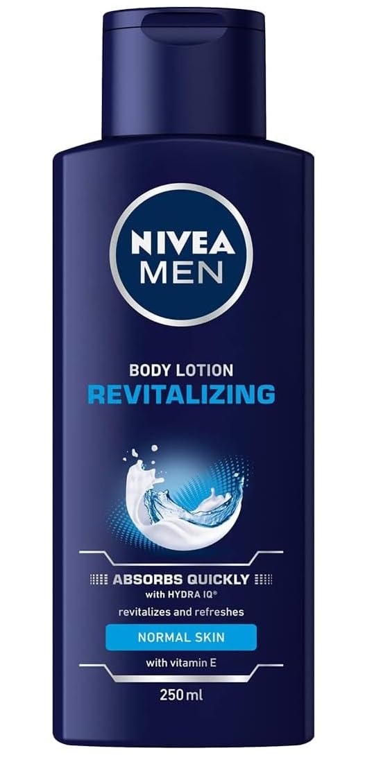 NIVEA Men Pack of 4 Body Lotion, 4 x 250 ml Bottle, Revitalising Body Lotion, Absorbs Quickly, for Normal to Dry Skin