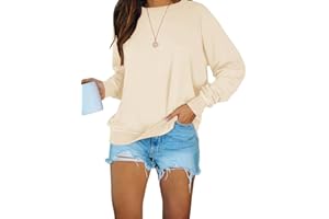 PRETTODAY Women's Casual Crew Neck Sweatshirts Raglan Long Sleeve Solid Tunic Tops Loose Pullovers