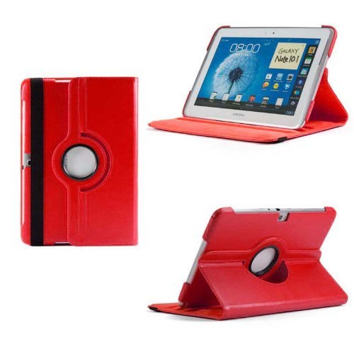 360 Degree Multi Angle Rotating Cover Case for Samsung Galaxy Note 10.1 inch Tablet N8000/N8013/SCH-i925 By Sheath™ (Red)