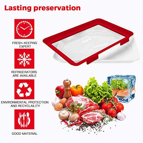 Cadrim Food Preservation Tray, Stackable BPA Free Plastic Food Storage Container with Elastic Reusable Locking Lid for Refrigerator and Freezer (Red, 2) - Thumbnail 3