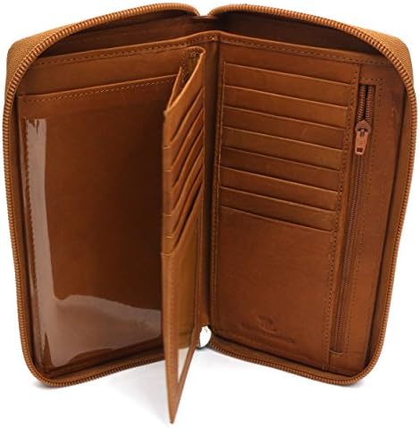 Bifold Tan Leather Checkbook Holder Zip Around Wallet with Detachable Flap
