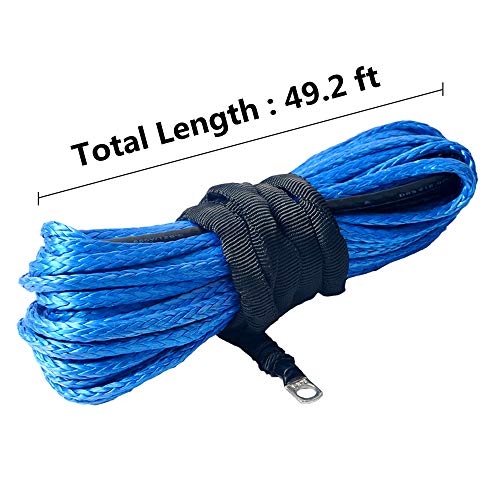 Synthetic Winch Rope, Durable 7000 LBS for ATV UTV KFI Vehicle Car Motorcycle, 1/4" × 49.2 ft, Blue