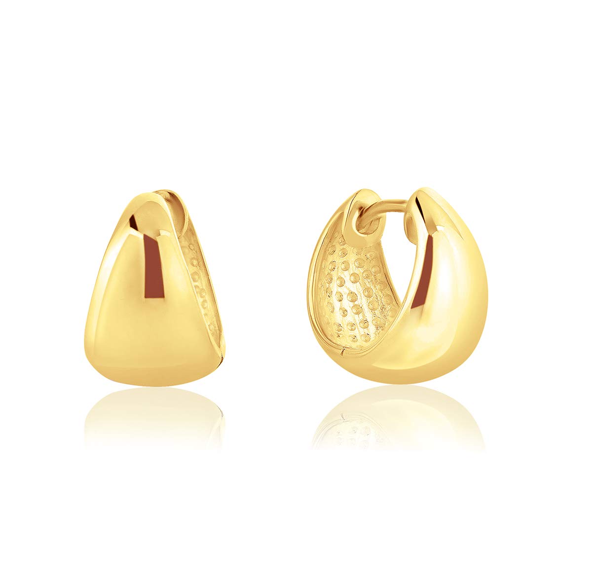 DTPSilver - Huggies/Hinged Hoops Earrings 925 Sterling Silver Yellow Gold Plated- Wide 9 mm - Diameter 15 mm