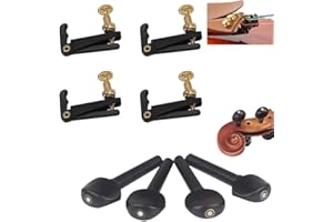 4 Pcs Ebony Violin Tuning Pegs and 4Pcs Violin Fine Tuners Set， Suitable for 4/4 Size Violin Fiddle Replacement Accessory Kit