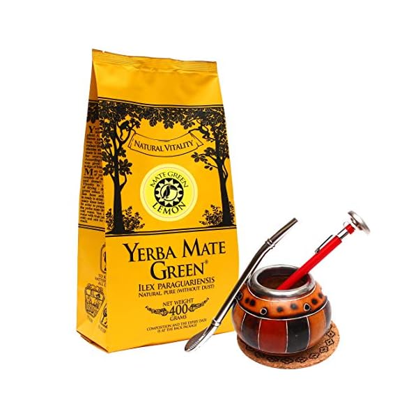 Mate Green Mate Tee Set | Yerba Lemon mit Zitronengeschmack + natürliche Kalebasse (Mate Tee Becher) + Bombilla…