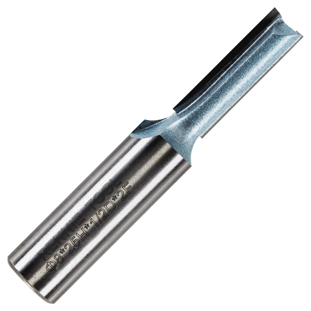 Rennie Tools - 8mm Cutting Diameter x 25mm Flute x 1/2" Shank TCT Tipped 2 Flute Straight Router Cutter Bit. Compatible With Makita Trend Festool Hikoki Dewalt Router Etc. 8mm Router Bit