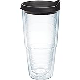Tervis Clear & Colorful Lidded Made in USA Double Walled Insulated Tumbler Travel Cup Keeps Drinks Cold & Hot, 24oz, Black Lid, 1 Count (Pack of 1)