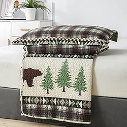 Junsey Rustic Bear Quilts Set King Size,Lightweight