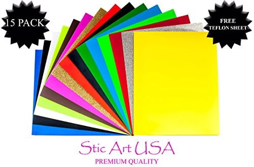 Heat transfer vinyl sheets - 12" x 10" - DIY T-Shirt Easy Weed - 10 PU 3 Neon 2 Glitter - 15 HTV Pack of Most Popular Colors - FREE Teflon Sheet - Iron and Heat Press - Siser easyweed - BEST QUALITY