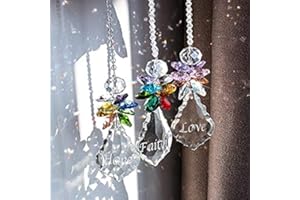 H&D HYALINE & DORA Glass Crystal Rainbow Angel Ornament Chakra Hanging Suncatcher Window Sun Catcher with Baroque Maple Leaf Pendant for Gift, Pack of 3