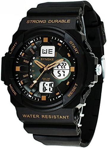 Cool Waterproof Digital Analog Sports Watches For Age 7-15 Years old Boys Girls Youth Black+Gold
