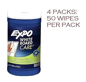 Image of Expo White Board Care, Cleaning Wipes, 8"x5.5", 50 Count (4 Packs)