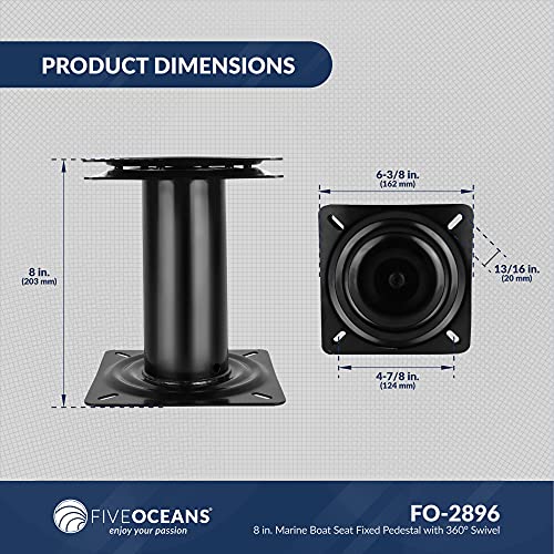 Five Oceans Boat Seat Pedestals, 8" Boat Seat Fixed Pedestal with 360