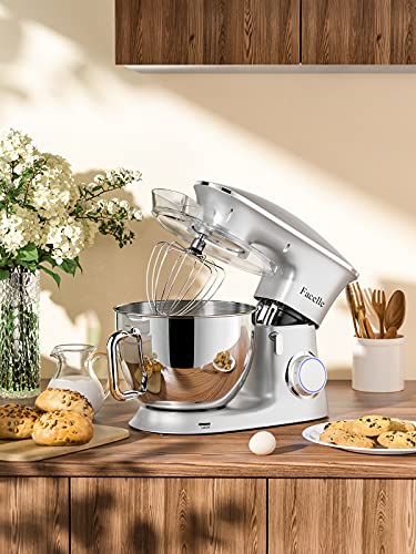 8.5 L 2000 W Bread Mixer for Pastries, Facelle Kitchen Robot, Kneader, Low Noise, Powerful and Professional, 6 Speeds with Pulse, Stainless Steel Bowl