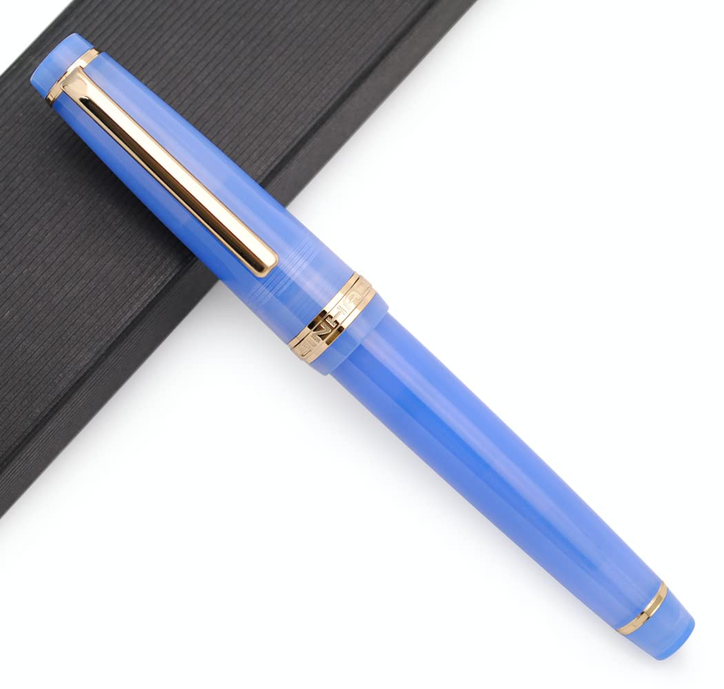 JINHAO 82 Celluloid Fountain Pen Acrylic Ink Pen with Ink Converter (Fine Nib, Gold Clip-Azure Blue)