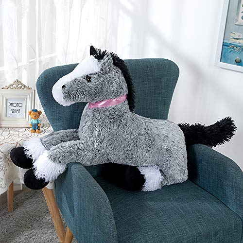Tezituor Giant Horse Stuffed Animal, Large Pony Grey Plush Toy Horse, Big Gift for Kids,35