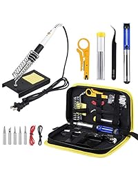 Wmore Kit de soldadura de hierro 14 en 1, incluye: 110 V 20 W a 60 W de temperatura variable soldadura de hierro, 1 cable de soldadura, 5 puntas de soldadura de hierro, 1 soporte de soldadura. Perfecto para bricolaje y proyecto de soldadura.