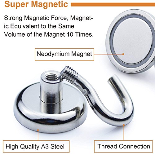 Neodymium Magnet Magnetic Hooks,1.26" Diameter Holds up to 75lbs Magnetic Coat Hook, Heavy Duty Magnet Hook for Home, Kitchen, Workplace, Office and Garage, 2 Pack