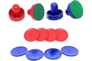 ccHuDE 4 Pcs Air Hockey Pushers with 8 Pcs Pucks, Paddles & Goal Handles - Replacement Accessories for Game Tables