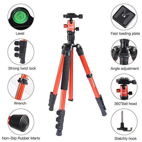 Zomei M3 Travel Camera Tripod Monopod Aluminum Lightweight Professional with 360 Degree Ball Head,1/4" Quick Release Plate and Carry Bag for Canon Nikon Sony DSLR (Orange)