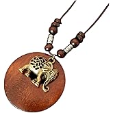 Vintage Wooden Pendant Sweather Necklace Boho Long Pendant Necklaces Feather Leaf Statement Long Rope Sweater Necklace Chain Pendant Necklace for Women