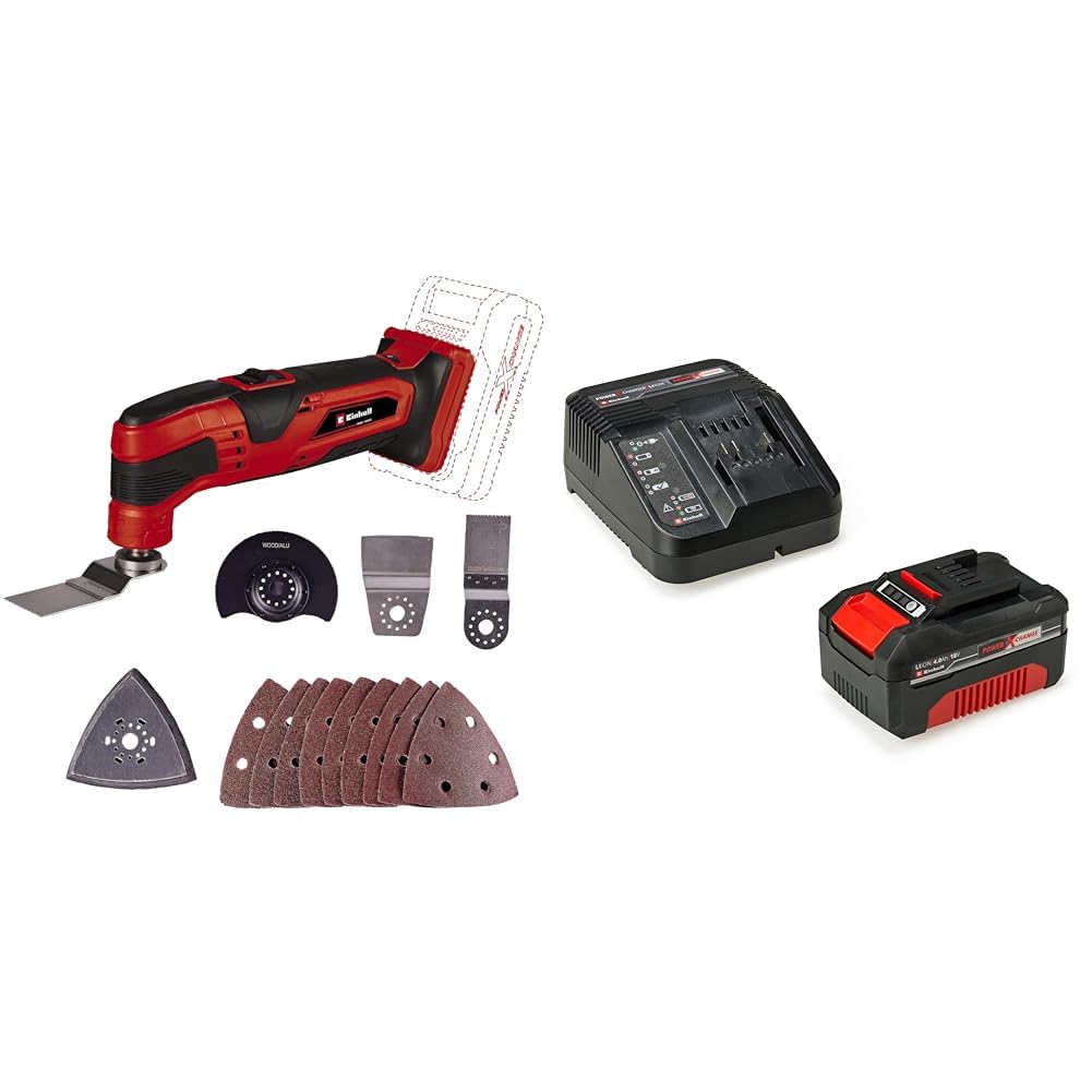 Einhell TC-MG 18 Li Power X-Change 18V Cordless Multi Tool with Battery and Charger | Oscillating Cutting and Sanding Tool for Wood, Plastic, Metal and Tile | Multitool Kit with Accessories