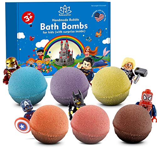 Organic Bath Bombs with SUPERHERO TOYS inside for Kids - Natural and Safe Bath Bombs with Essential Oils - Surprises Inside - Great Gift Set for Boys and Girls