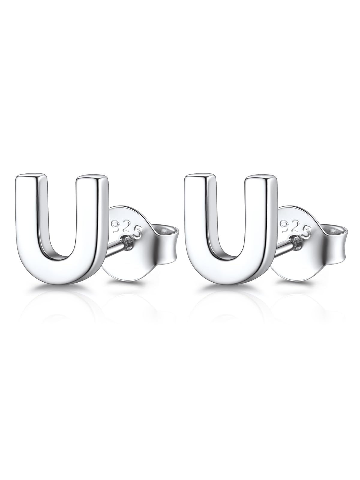 FOCALOOK Stud Earrings for Women Sterling Silver Initial Earring 925 Letter U Silver Ear Studs Personalized Alphabet Jewelry Hypoallergenic Meaningful Gifts for Womens