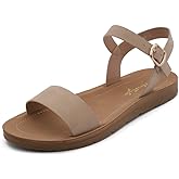 Herstyle Flat Sandals for Women – Open Toe 1 Band Ankle Strap Summer Dressy Sandals, Lightweight Casual Strappy Slip-On Flats with Adjustable Buckle