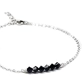 LeSilveStone Black Crystal Sterling Silver anklet for women, adjustable simple dainty minimalist chain ankle bracelet - Handcrafted in the USA.