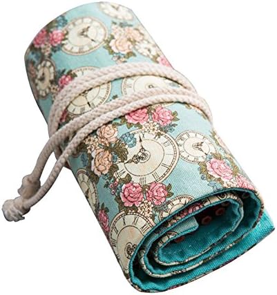 Nowbetter Canvas Pencil Wrap 48 Holes Pencil Roll Up Case Travel Pen Bag Holder Organizer Storage Pouch for School Office Art Craft 62 * 21CM