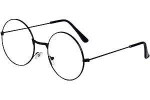 Hmxpls Fake Round Glasses, Circle Costume Glasses, Metal Frame Clear Lens Non-Prescription for Dress Up Cosplay Accessories