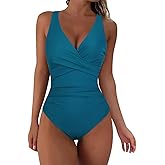 Hilor Women's Underwire One Piece Swimsuits Ruched Tummy Control Bathing Suits Twist Front Crossback Swimwear