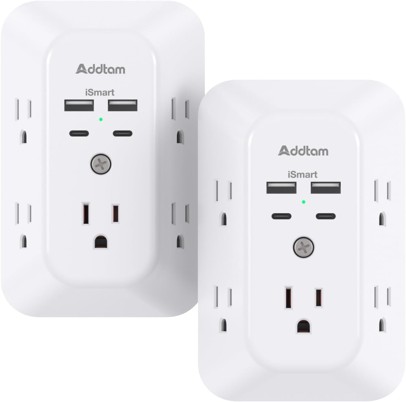 Photo 1 of (only one) 2 Pack Surge Protector Outlet Extender - Addtam 5-Outlet Splitter with 4 USB Wall Charger(2 USB-C Ports), Multi Plug Outlet 