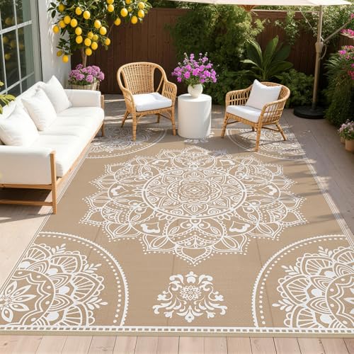Pauwer Outdoor Rug 9x12 Floral Brown