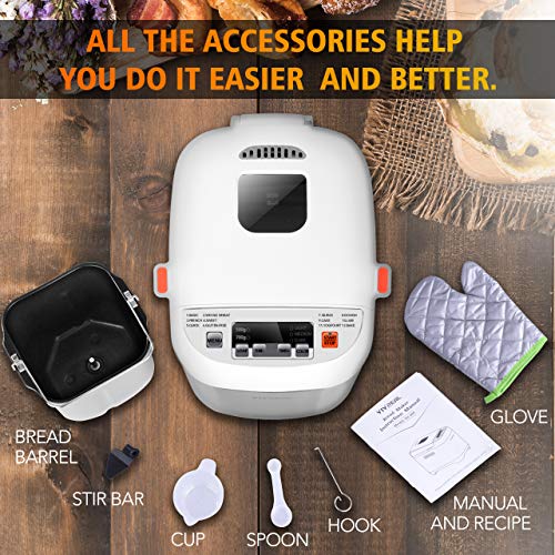 Bread Maker- 1.5LB breadmaker machines, Automatic Bread Maker Machine, Gluten Free Breadmaker Machine , Large Viewing Window Digital LED Screen, 12 Menus 3 Crust Colors, 15h Delay Timer 1h Keep Warm Non Stick Pan - Thumbnail 6