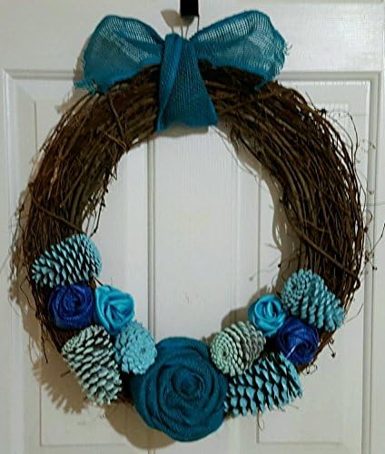 Grapevine Wreath with Pinecones and ribbon flowers 18"