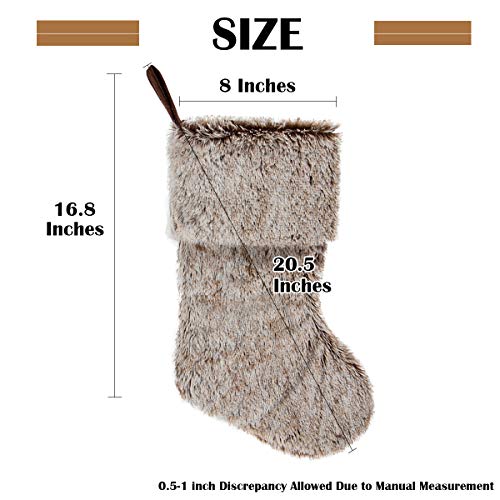 GMOEGEFT Christmas Stocking 20.5 Inches Brown Plush Faux Fur Xmas Tree Holiday Decorations Ornaments