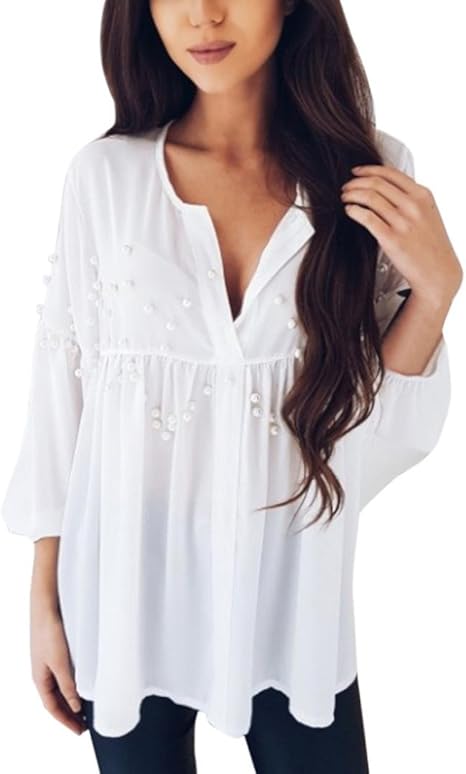 Damen Pullover Tunika V-Ausschnitt - Elegante Langarm Bluse In Loose Fit