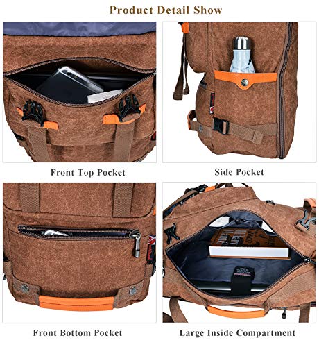 Canvas Backpack WITZMAN Vintage Travel Backpack Hiking Luggage Rucksack Laptop Bags AB2020 (20 inch brown) - Thumbnail 6