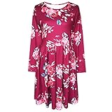 Women Floral Print Long Sleeve Dresses Ladies Super Soft Comfy Dress Knee Length Boho Dress Casual Swing Pleated Dress