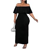 Floerns Women's Plus Size Off Shoulder Maxi Dress Foldover Short Sleeve Bodycon Dresses