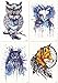 Dalin 4 Sheets Temporary Tattoos, Blue Owl, Cat, Fox Fake Tattoos for Women Men