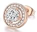 Stud Earrings 18K Rose Gold Plated Cubic Zirconia CZ Halo Ear Stud Hypoallergenic for Women with Sensitive Ears Jewelry Gift