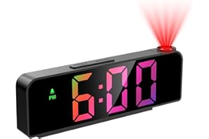 JXTZ Projection Alarm Clock, Alarm Clocks with Projection on Ceiling with 7.9" Large Display, LED Digital Clock with 4 Level Brightness, Snooze, Temperature, Clock for Bedroom Living Room, Colorful
