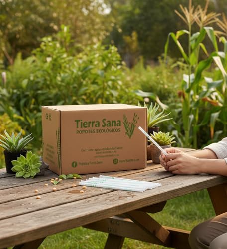 Popotes Ecológicos Tierra Sana, Estuchados Individualmente, Caja con 2000 piezas de 21 cm. Hechos con Maíz, Grado Alimenticio, Caja Mayoreo para Restaurantes, Cafeterías, Hoteles.