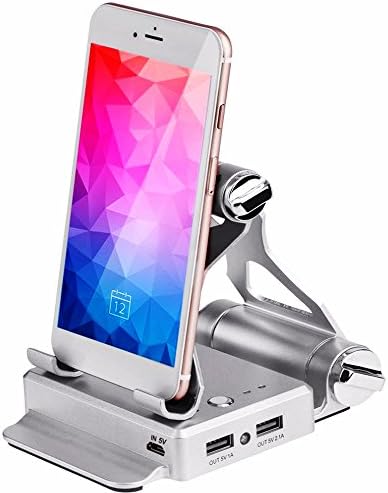OceanEC Phone Power Bank with Foldable Tablet Stand Holder 2in1 10400mAh Dual USB External Battery Charger for iPhone, ipad, Samsung (Silver)