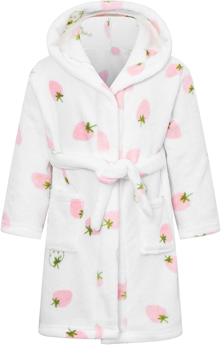 Betusline Girls Bathrobe Soft Fleece Hooded Robe, 12 Months - 18 Years: Clothing